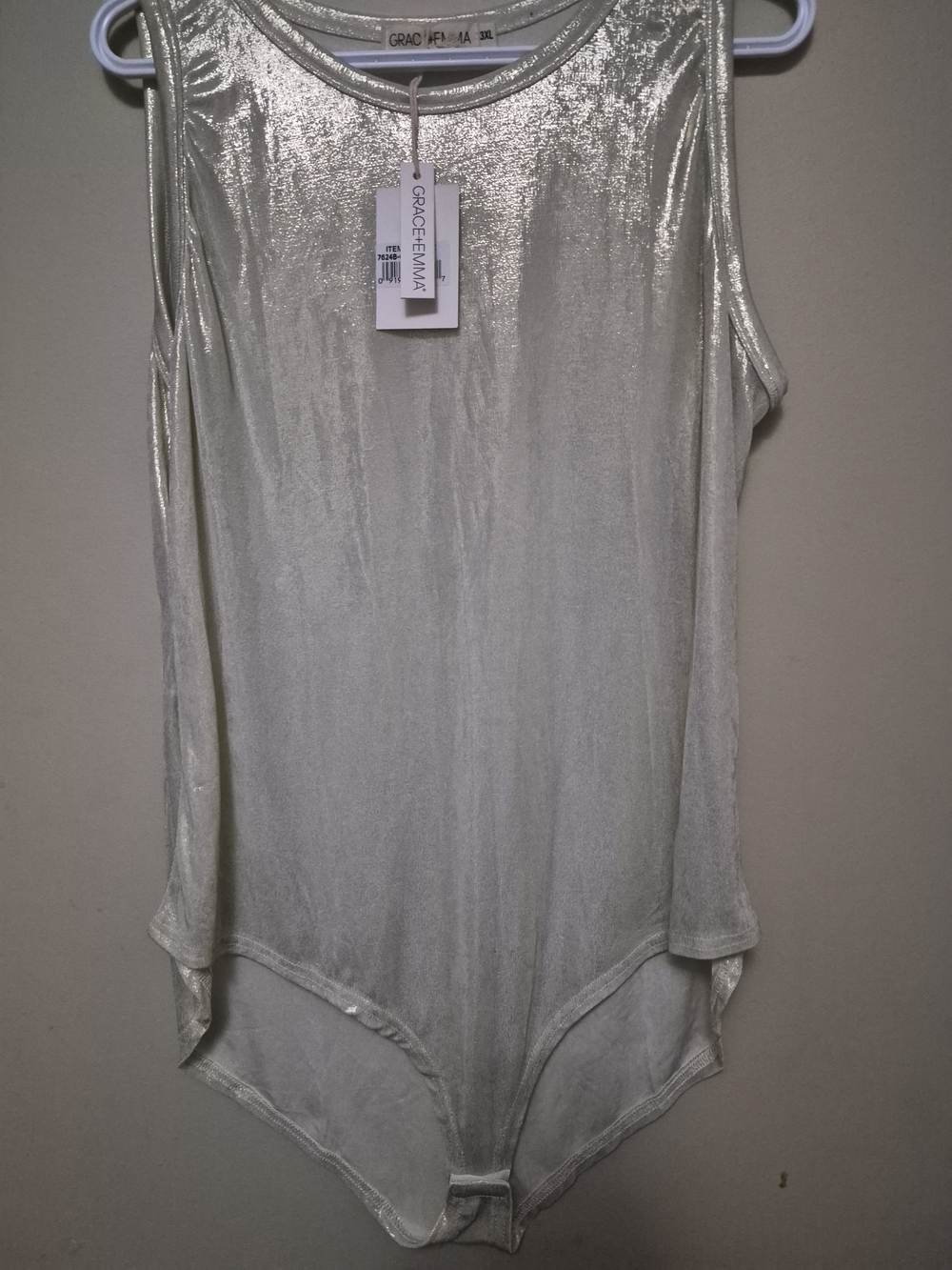 Metallic Ivory Sleeveless Bodysuit by Grace Emma